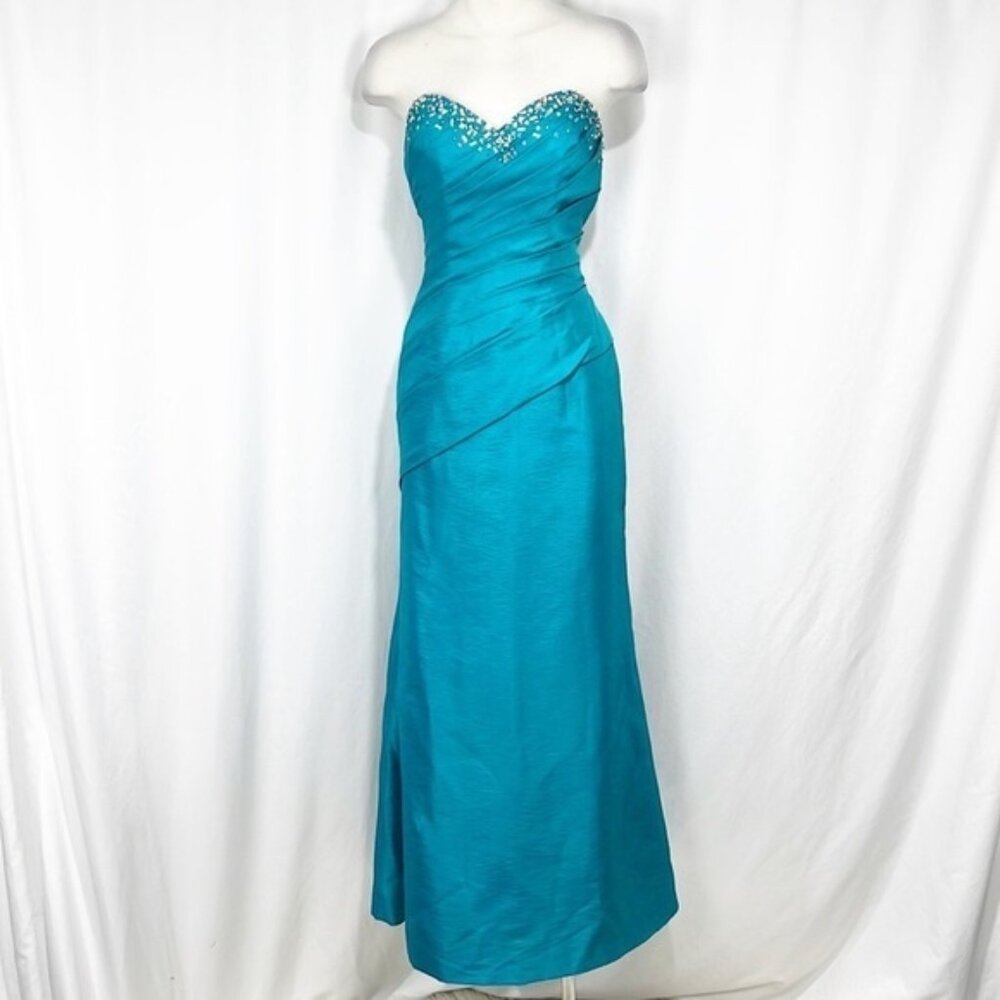 CAMILLE La Vie Turquoise Beaded Sweatheart Neck Ruched Strapless Gown size 6